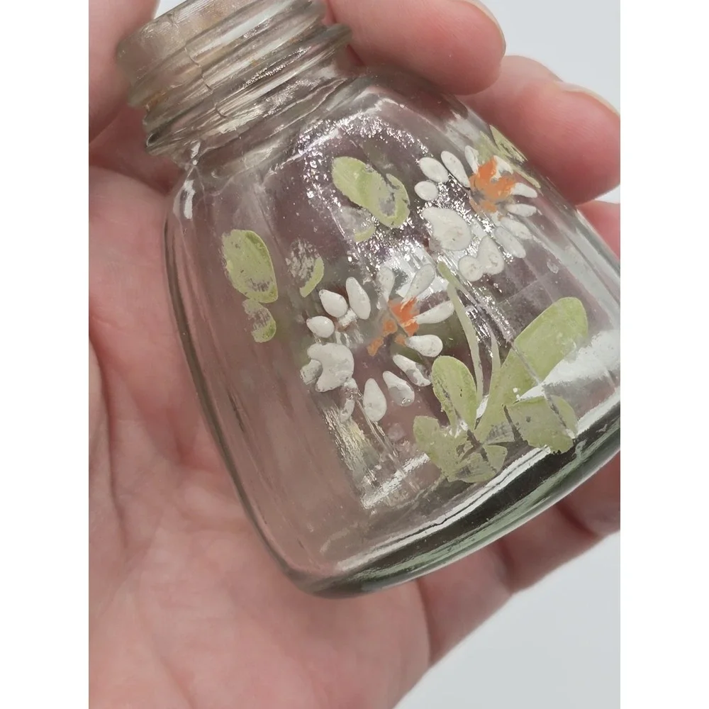 Vintage Hand Painted Daisy Floral Glass salt &‎ pepper shakers